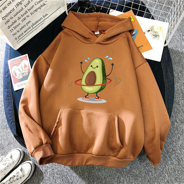 Hoodies Sporty Cartoon Avocado Print Warm