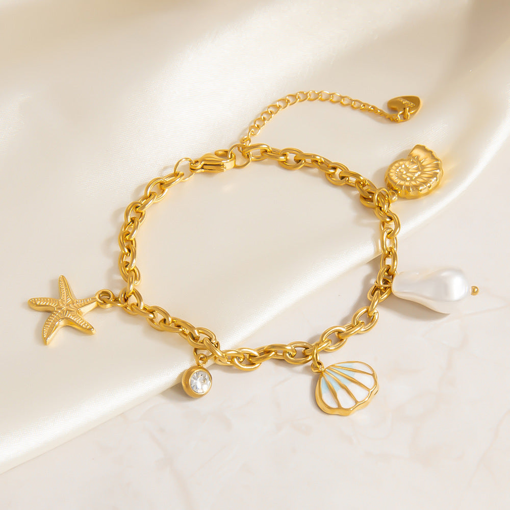Ocean Style Shell Pendant 18K Gold Titanium Bracelets