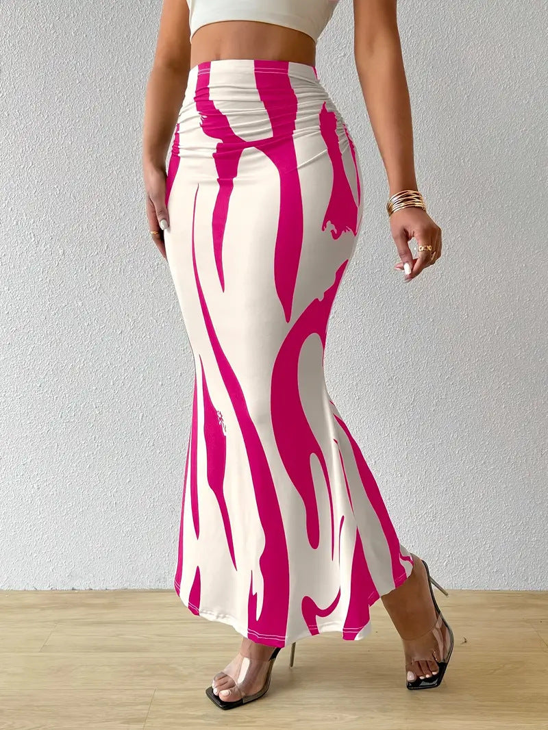 Zebra Pattern Tight Fitting High Waisted Fish Tail Fashion Skirt