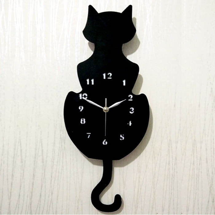 Wall Quartz Clock Mute Cute Cat With Tail
