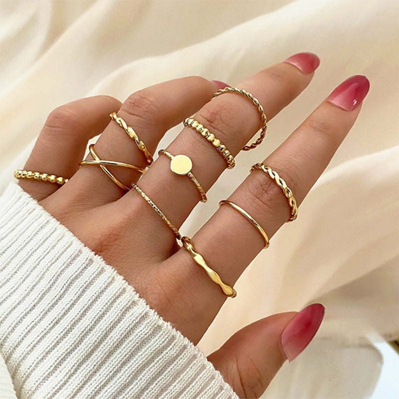 New Women's Knuckle Ring Twist Cross 10-piece Set