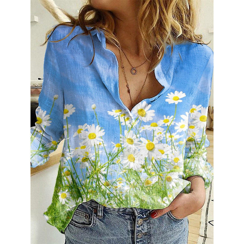 Polka Dot Butterfly Long Sleeve Turn-down Collar Casual Shirt