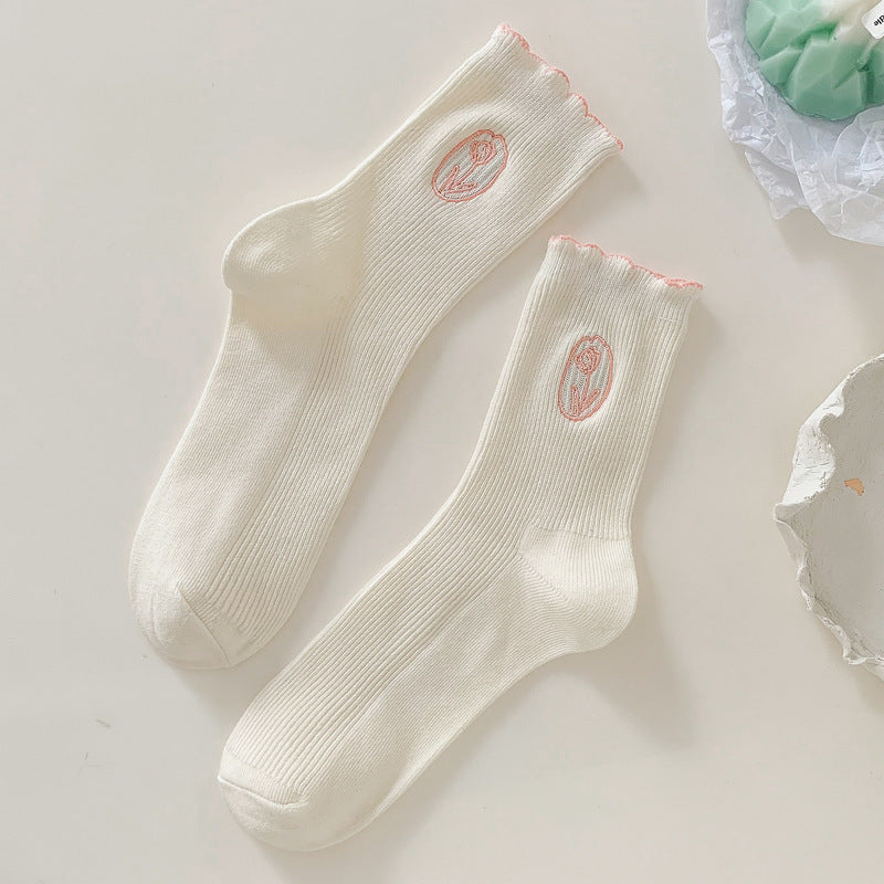 Fashion Cotton Cream Color Women's Socks