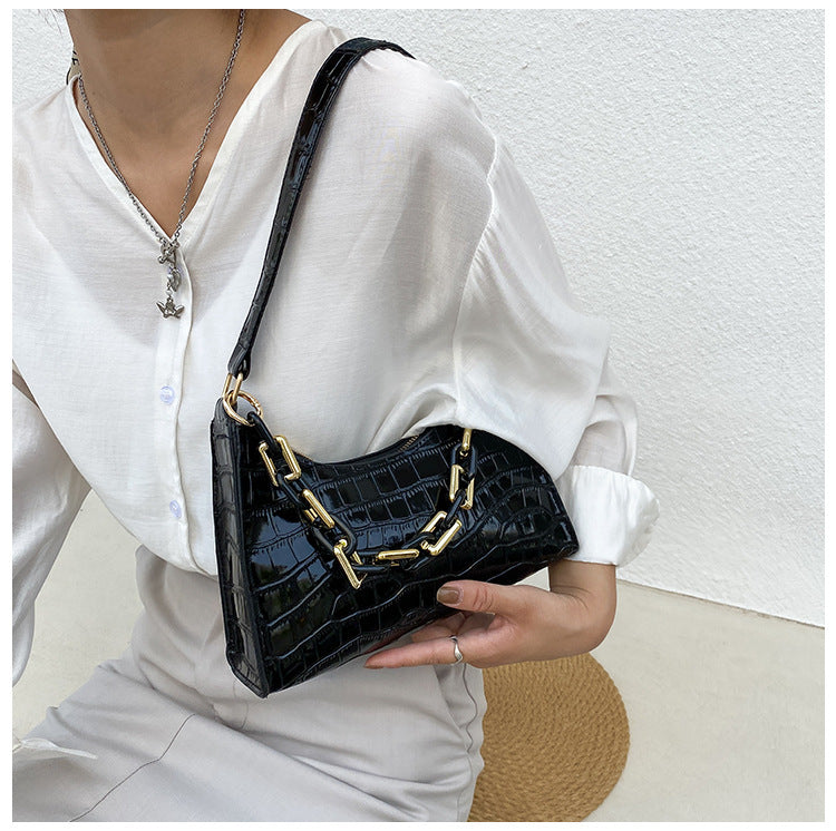 Fashion Stone Texture Shoulder Bag With Chain