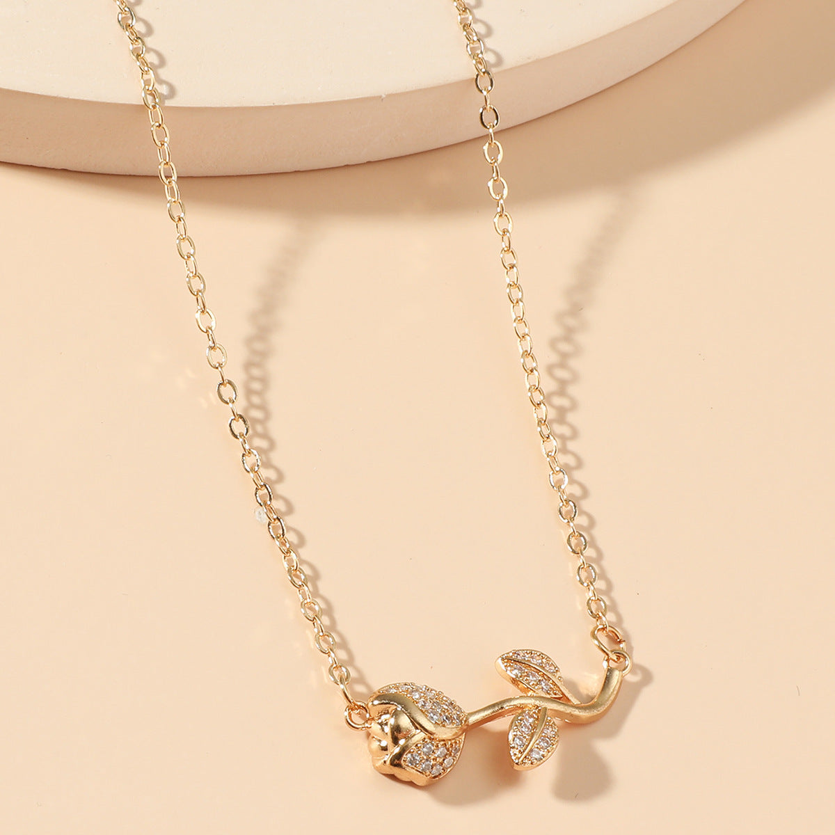 Rhinestone Love Rose Chain Necklace For Women