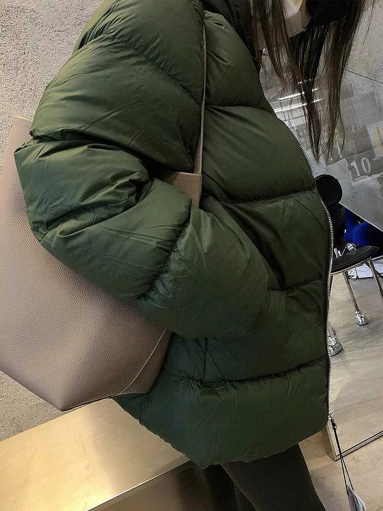 Warm Dark Green Collarless Cotton Puffer Coat Jacket