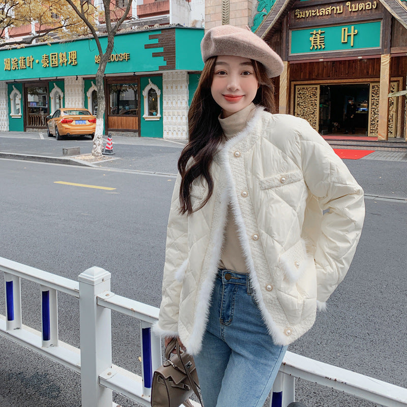 High-grade Short Quilted Mink Fur Classic Style Down Women's Coat