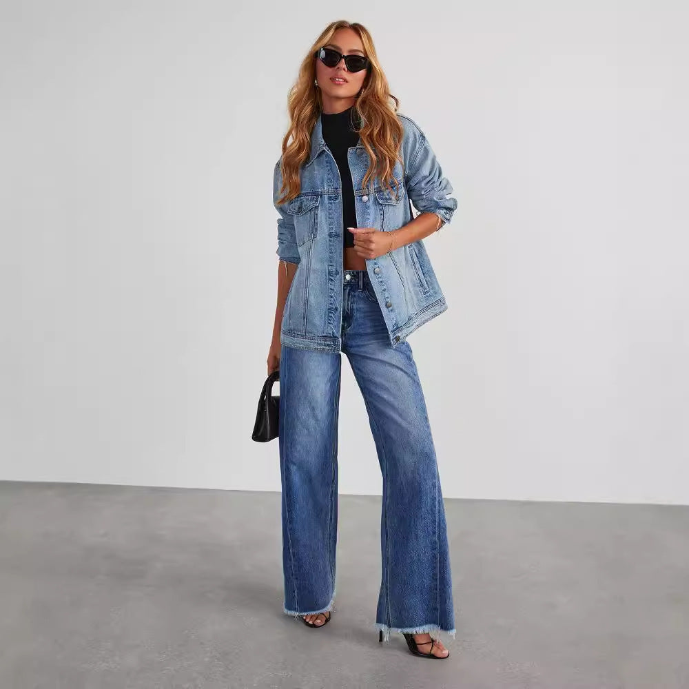 High Waist Jeans With Pockets Comfortable Slim Fit Straight Wide-leg