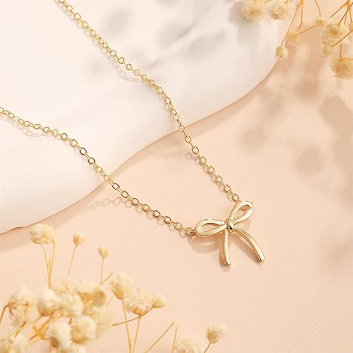 Gold & Silver Bow Necklace with Matching Bow Earrings