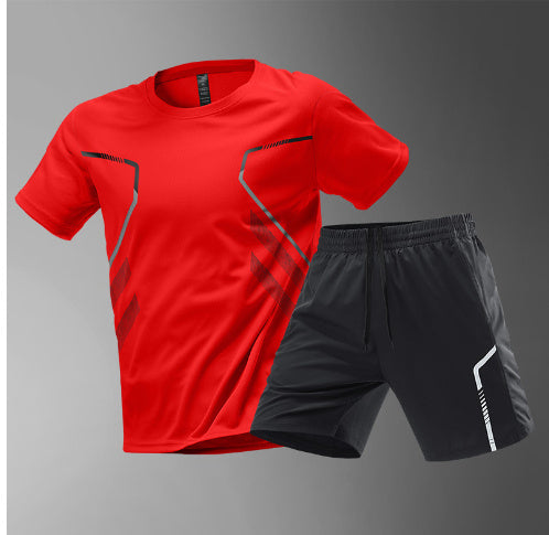 Men's Sports Running Quick-drying Breathable Short Sleeve Round Neck T-shirt & Short Set