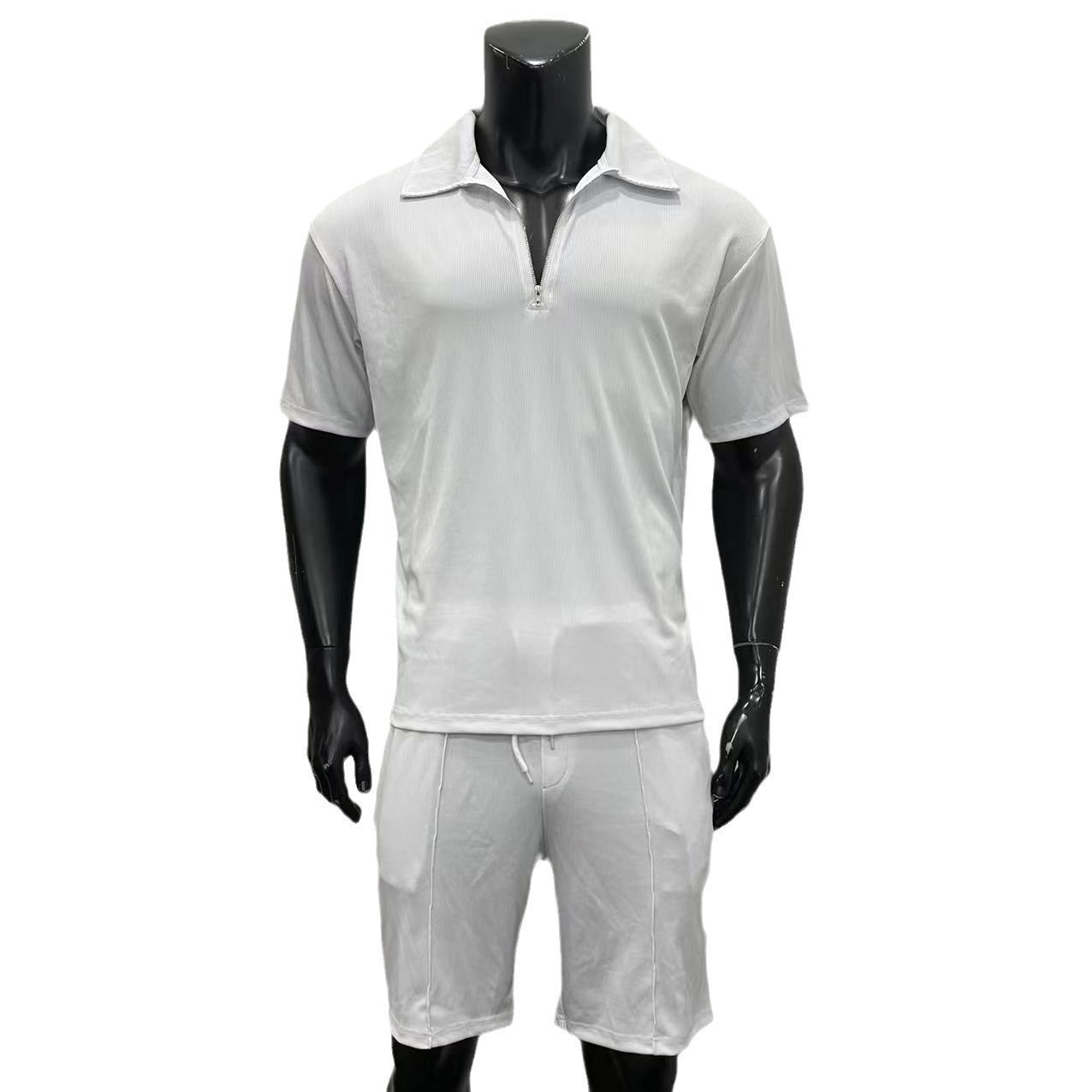 Men's Suits New Zipper Polo Casual Short Sleeve Drawstring Shorts