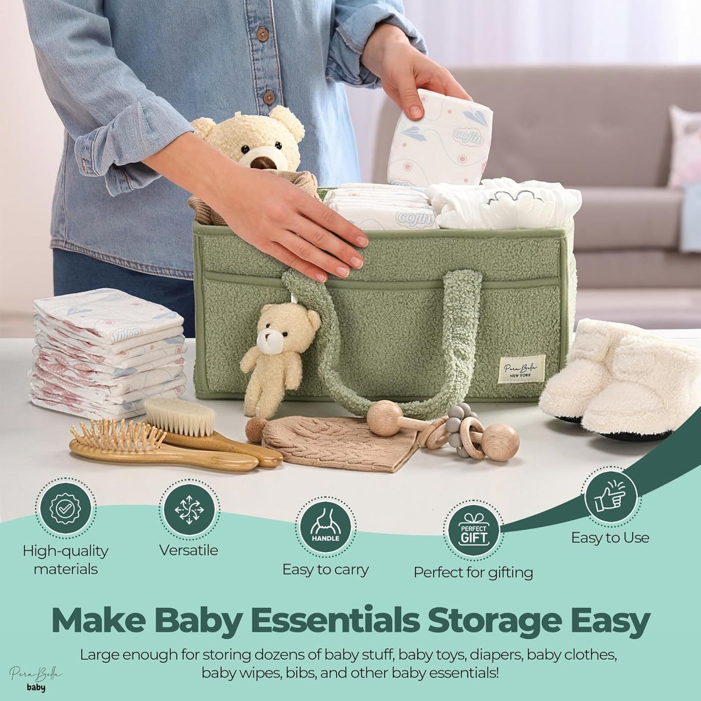 Diaper Caddy Organizer For Changing Table, Storage Basket For Wipes Etc