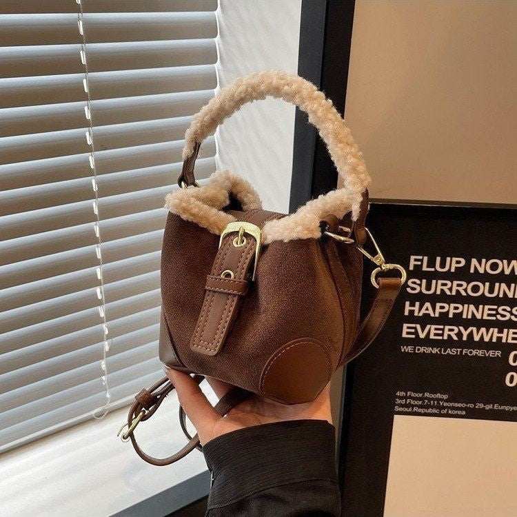 Umhängetaschen Damen Schultertasche Lässige Retro Plüschtasche