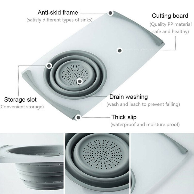 Multi-Functional 3 in 1 Chopping Board Detachable Folding Drain Basket Sink Cutting Board