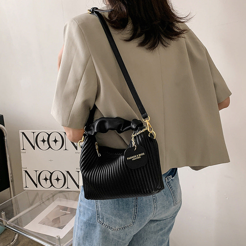 Crossbody PU Leather Pleated Cloud Small Tote Bag
