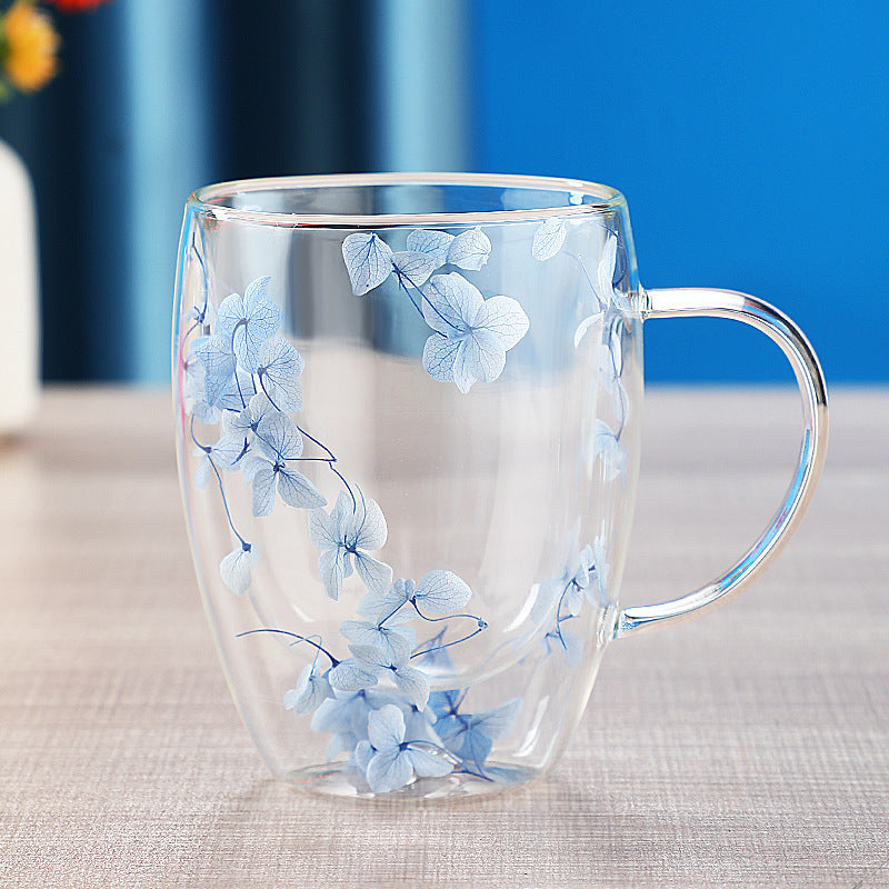 Real Dried Moveable Flower Double Layer Glass Quicksand Cup