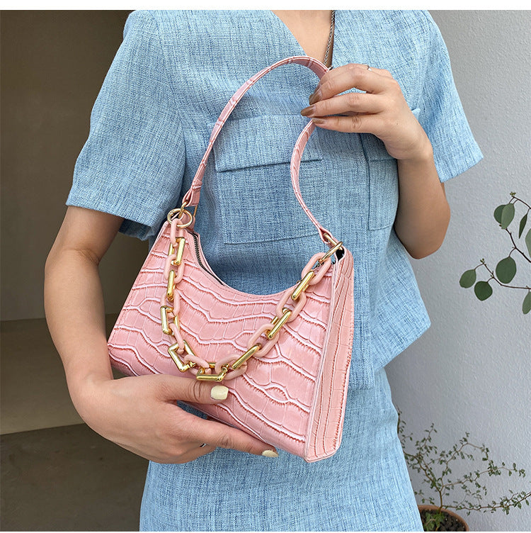 Fashion Stone Texture Shoulder Bag With Chain
