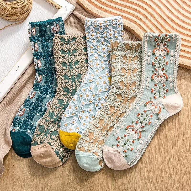 Harajuku Retro Embroidery Kawaii 5 Pair Cute Socks