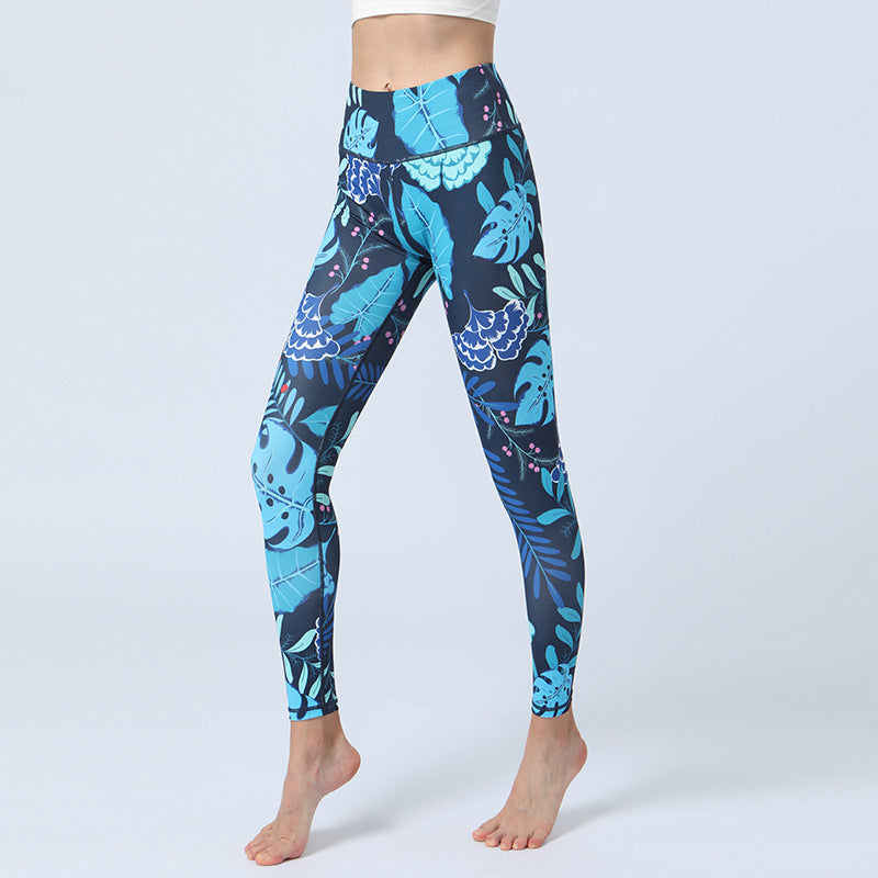 Modische Yogahose mit Blätter-Print