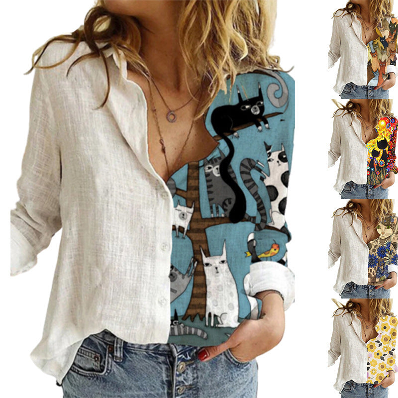 Women's Half Sided Fashion Print Shirt