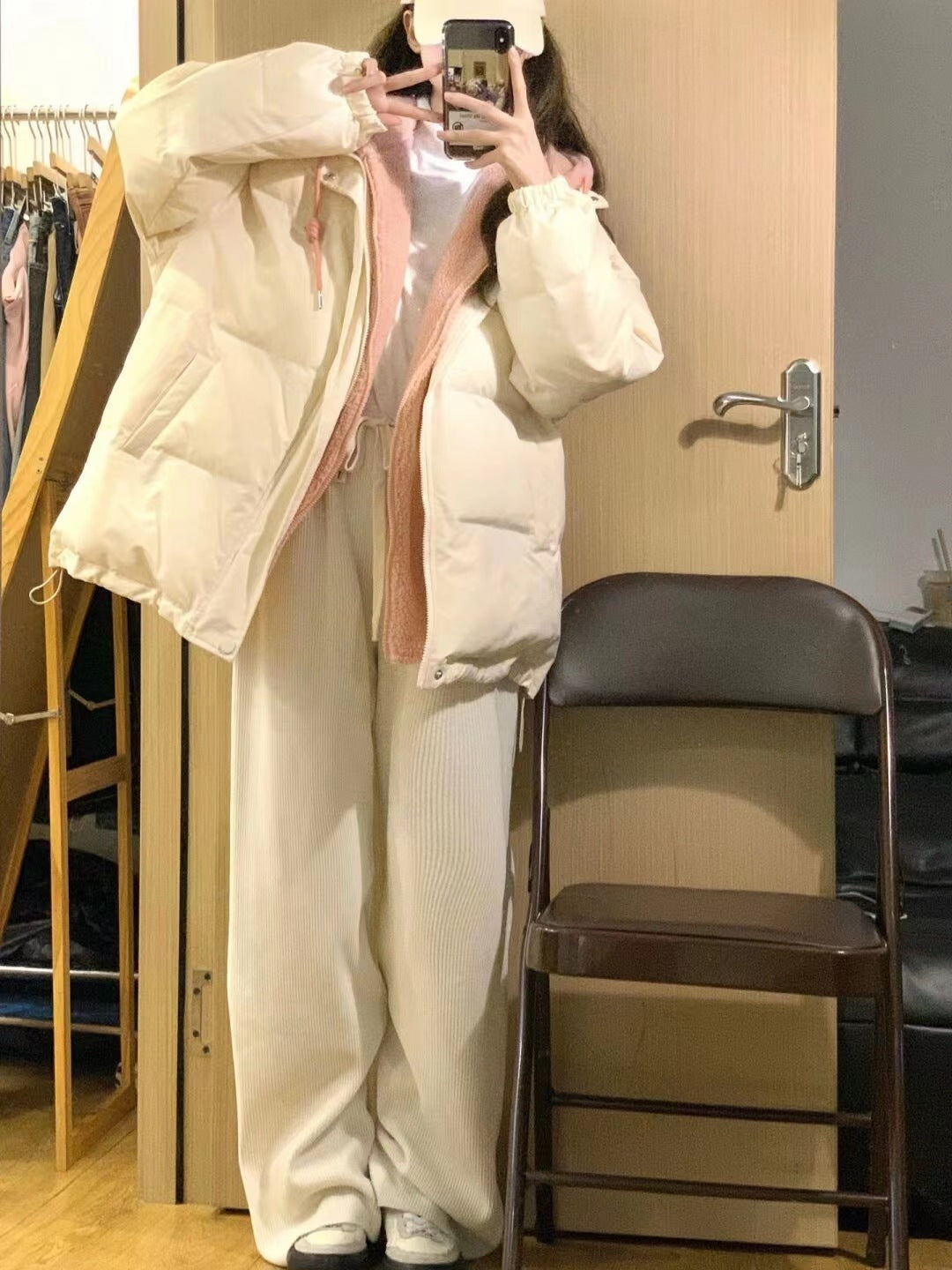 Gefälschte Zweiteiler Stil Mäntel Damen Lose Verdickt Warm Stepp Jackey