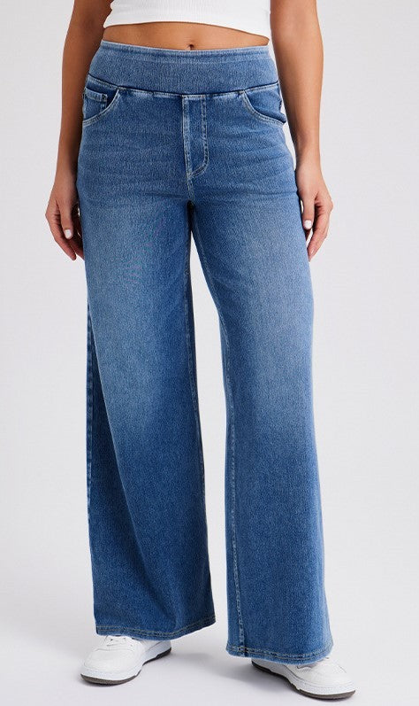 New Plus Size Women's High Waist Flared Jeans Straight Loose Fit