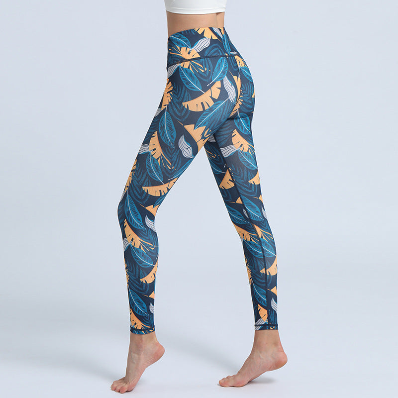 Modische Yogahose mit Blätter-Print