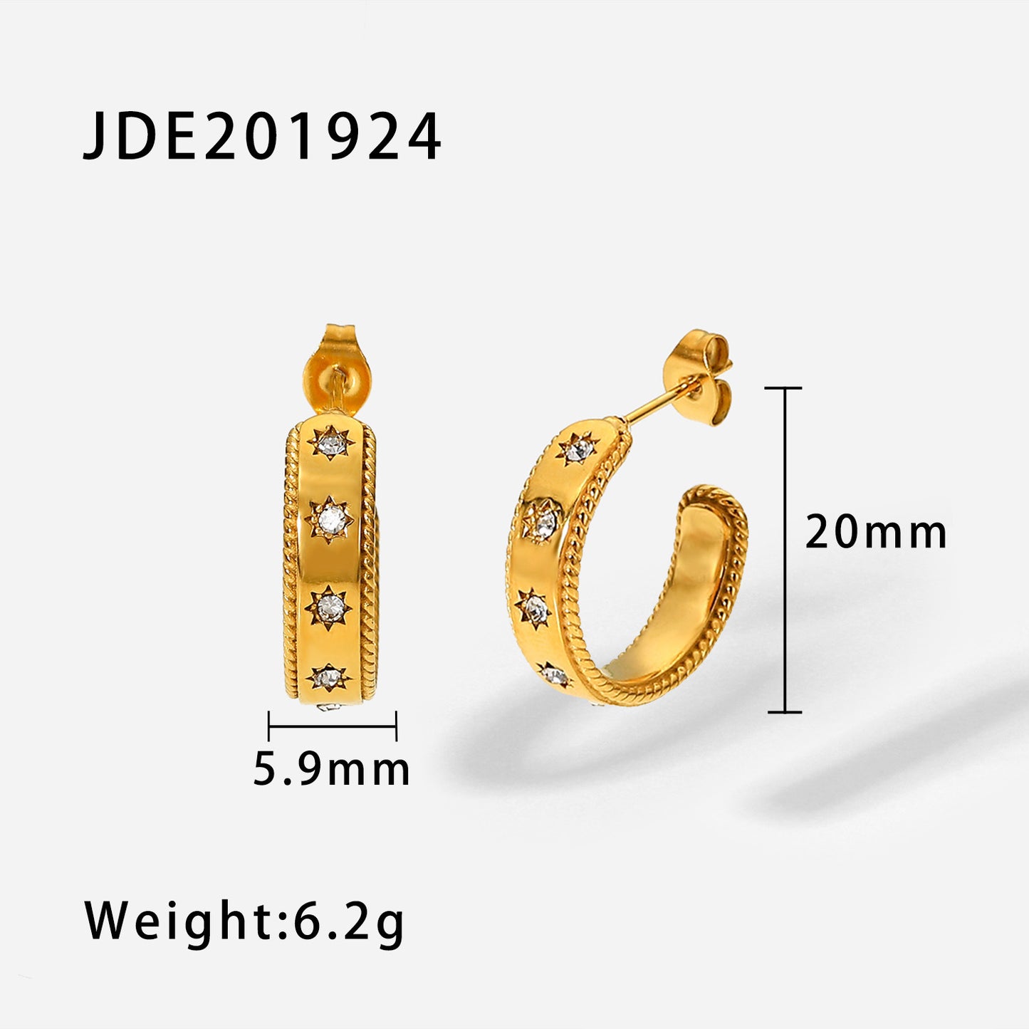 Modische 18K Gold Stern Zirkonia Ohrringe