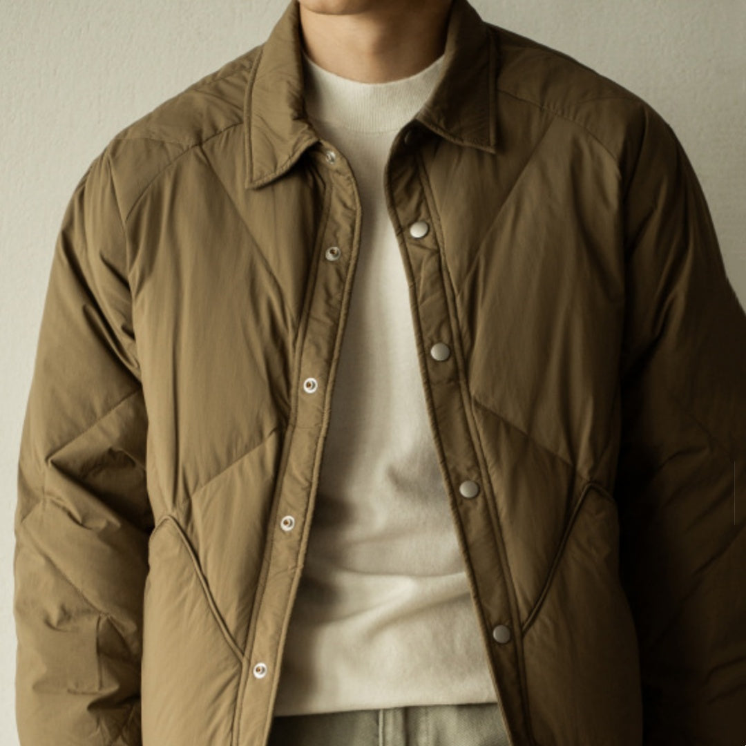 Shirt Collar Down Men's New Winter Rhombus Tooling Jacket