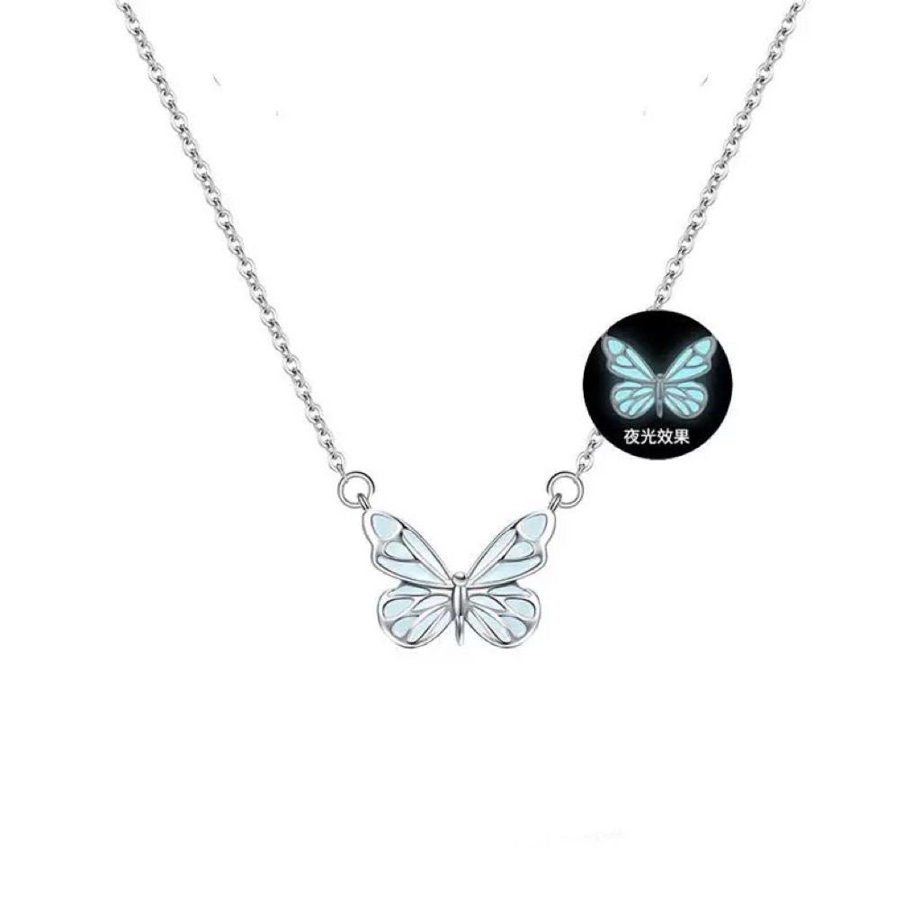 Mode blau leuchtende Schmetterling Halskette Armband Set für Glow in the Dark