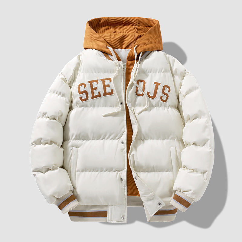 Mode Brief Kapuze Baumwolle Winter Warm Solid Zipper Jacke für Männer
