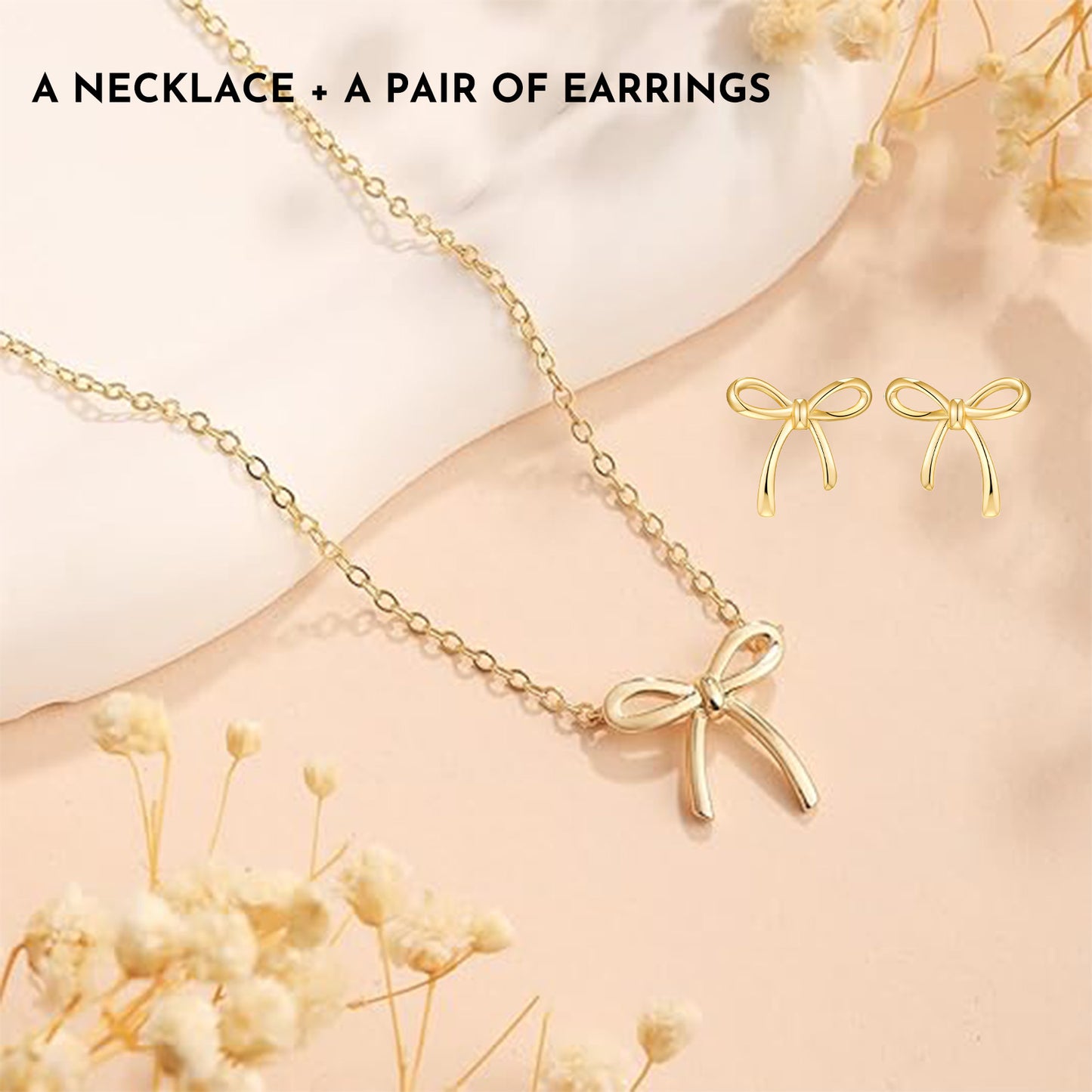 Gold & Silver Bow Necklace with Matching Bow Earrings