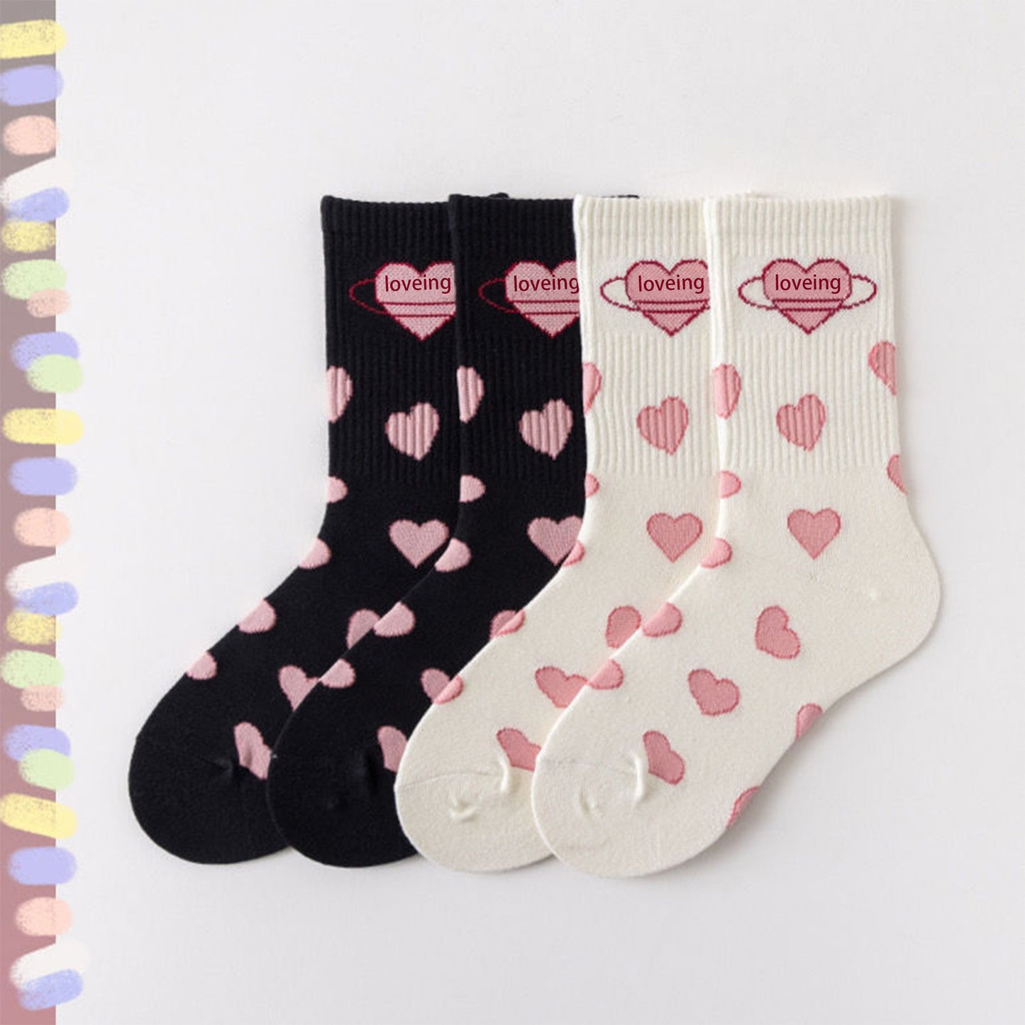 Love Black White Mid-tube Cute Girls Lolita Socks