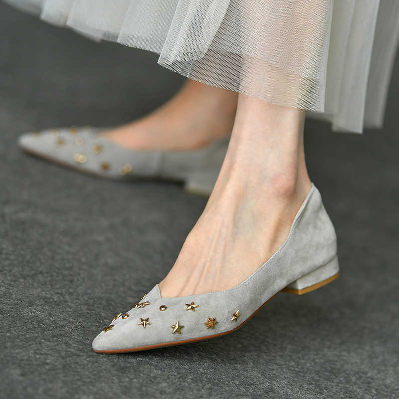 Frosted Low-Cut Spitzschuh All-Match Flache Slip-on Pumps mit niedrigem Absatz Obermaterial Kaschmir (Schaffell)