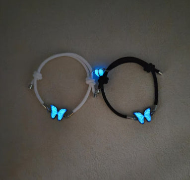 Mode blau leuchtende Schmetterling Halskette Armband Set für Glow in the Dark