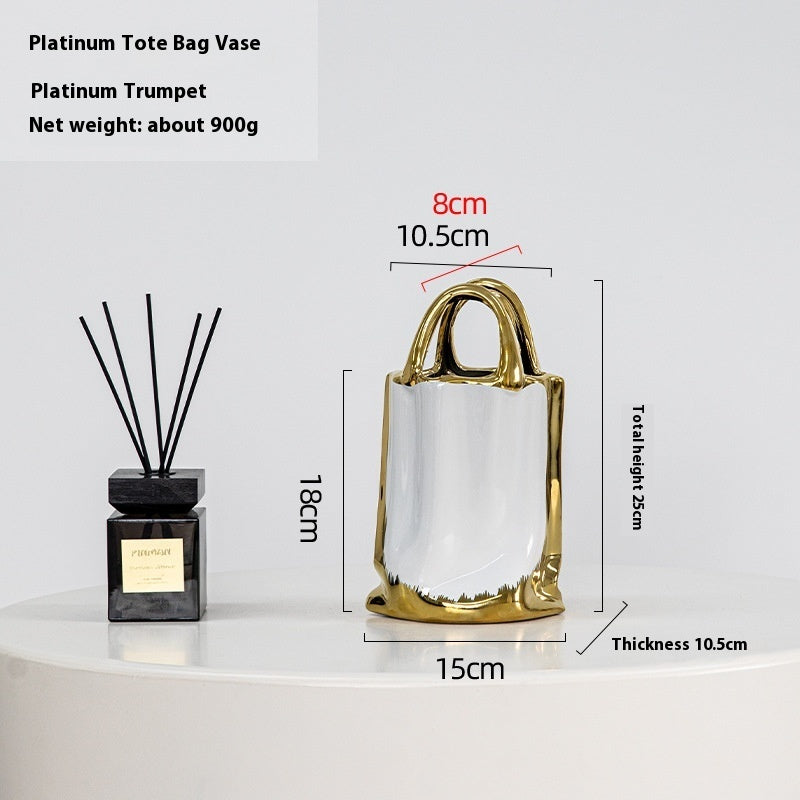 Shouder Bag Style Platinum Ceramic Portable Vase