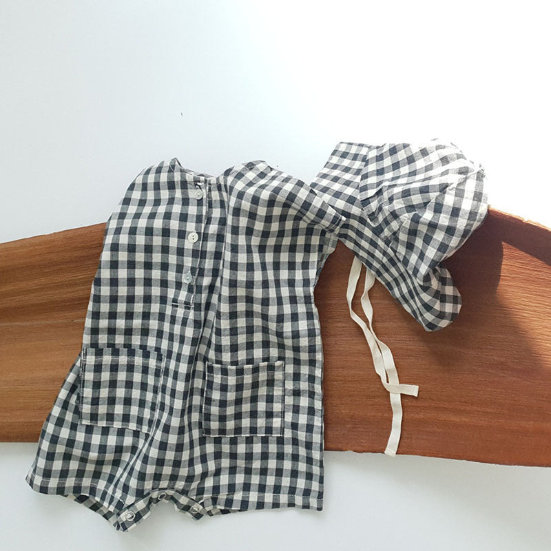 Plaid Romper & Hat Two-piece Baby Summer Clothes