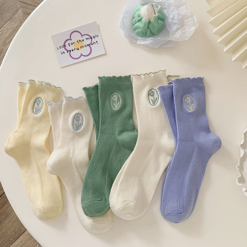 Fashion Cotton Cream Color Women's Socks
