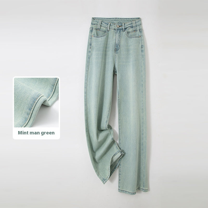 Three-color New Mint Green Stretch Wide-leg Jeans