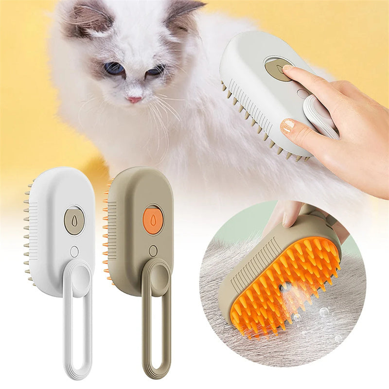 猫用スチームブラシ スチームドッグブラシ 3 in 1 電動スプレー式猫用ヘアブラシ
