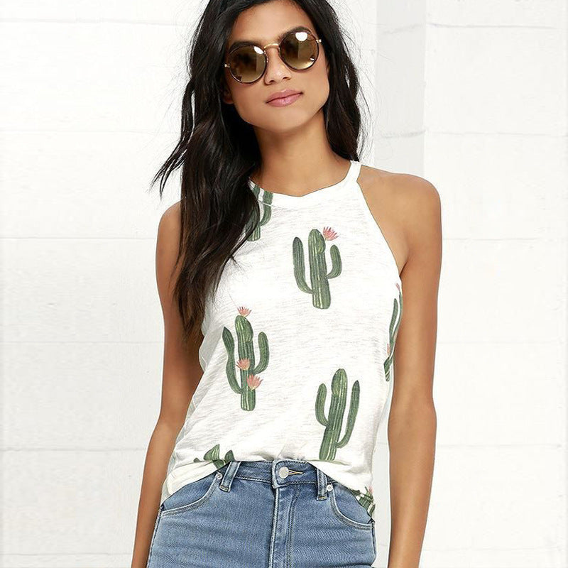 Summer Cactus Print Women T Shirt