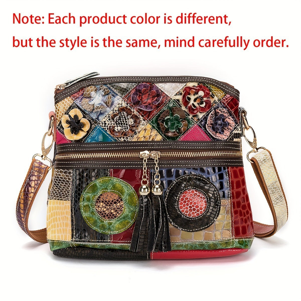 Genuine Leather Serpentine Color Handmade Tassel Flowers Shoulder Bag For Women