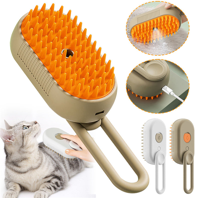 猫用スチームブラシ スチームドッグブラシ 3 in 1 電動スプレー式猫用ヘアブラシ