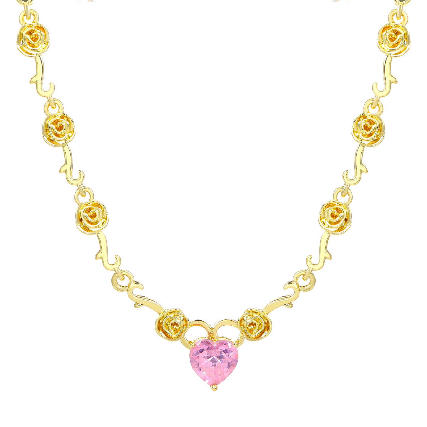 Rhinestone Love Rose Chain Necklace For Women