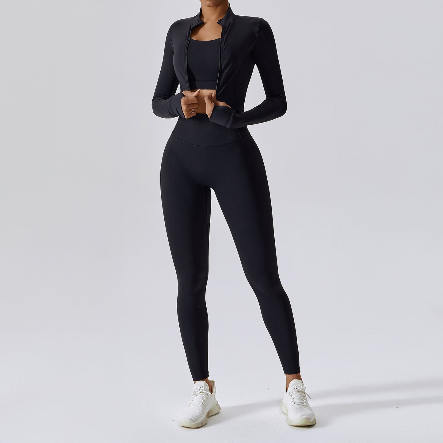 Fitnesskleidung Stoßfestes Yoga-Kleidungsset mit hoher Taille, dreiteilig