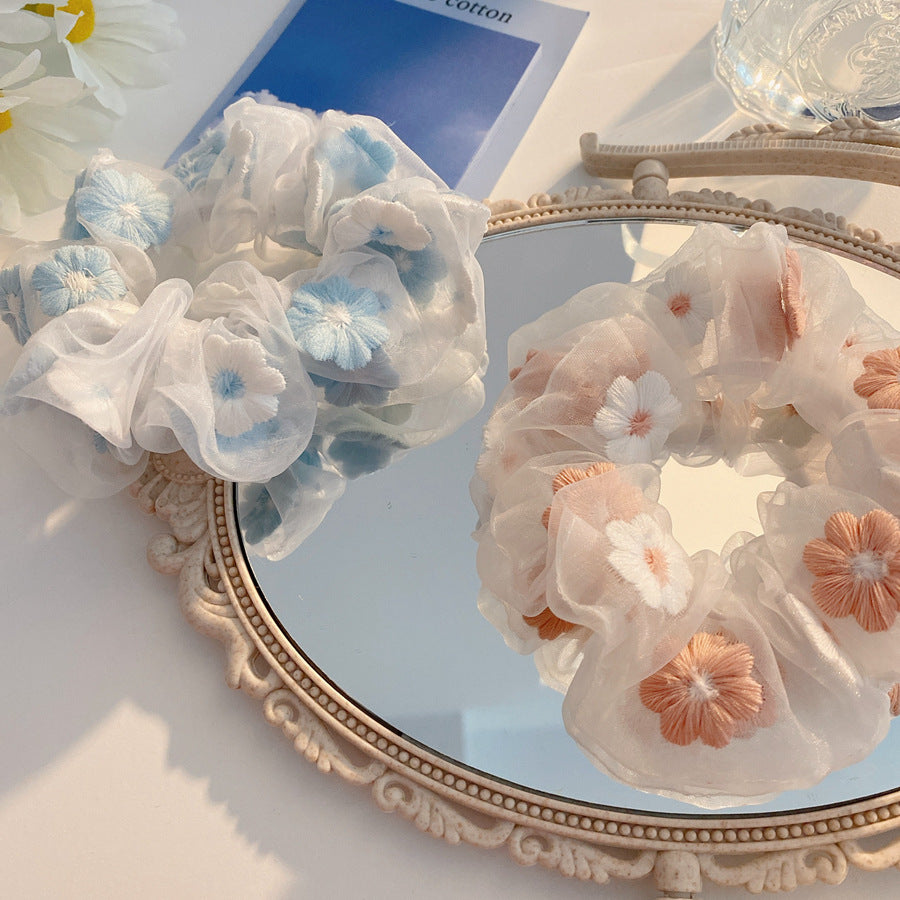 Flower Tie Hair Ring Organza Scrunchie
