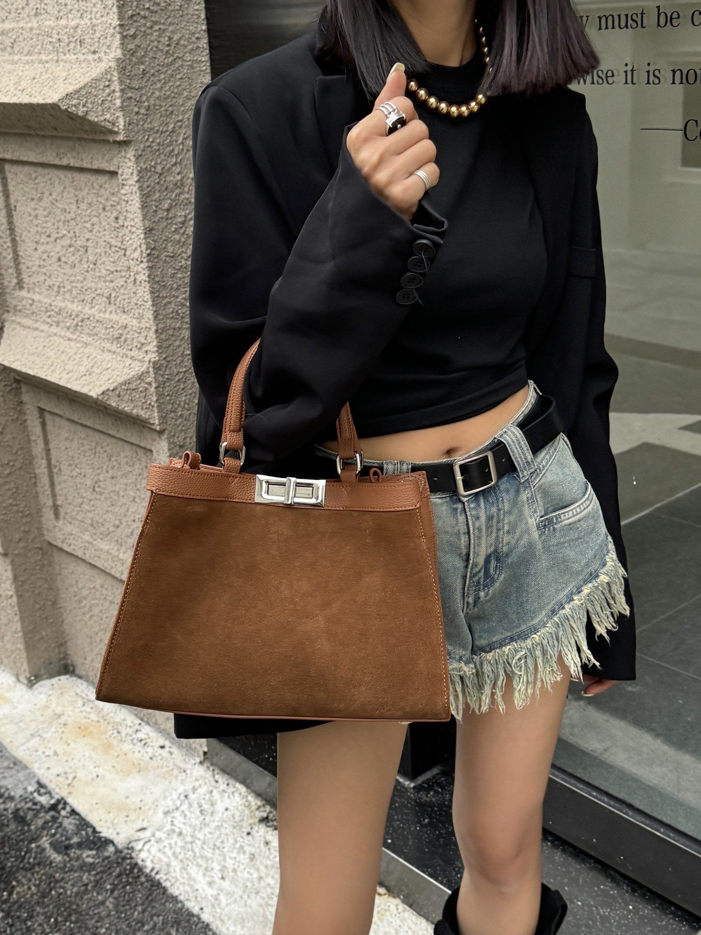 Hamdmade Frosted Cowhide Leather Commuter Shoulder Messenger Bag