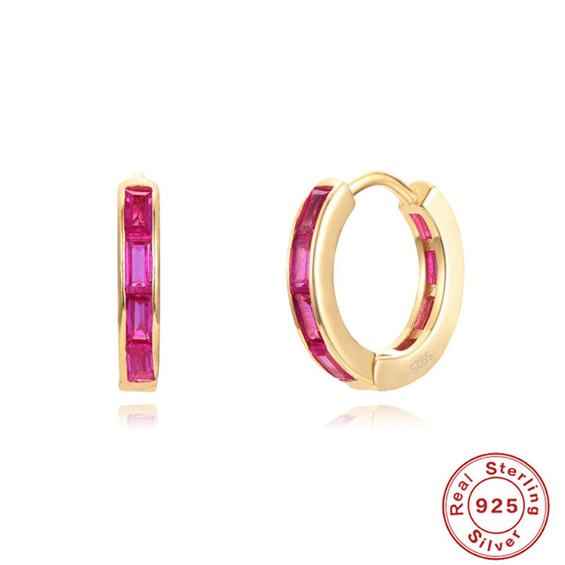 Sterling Silver Square Colorful Crystals Earrings