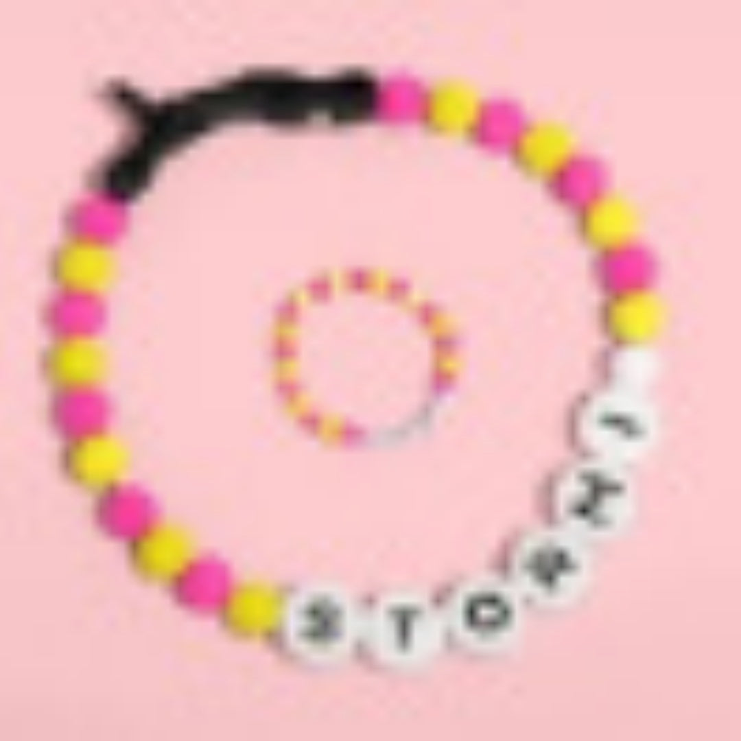 Pet Collar Chain Acrylic English Letter Beaded Elastic Cord
