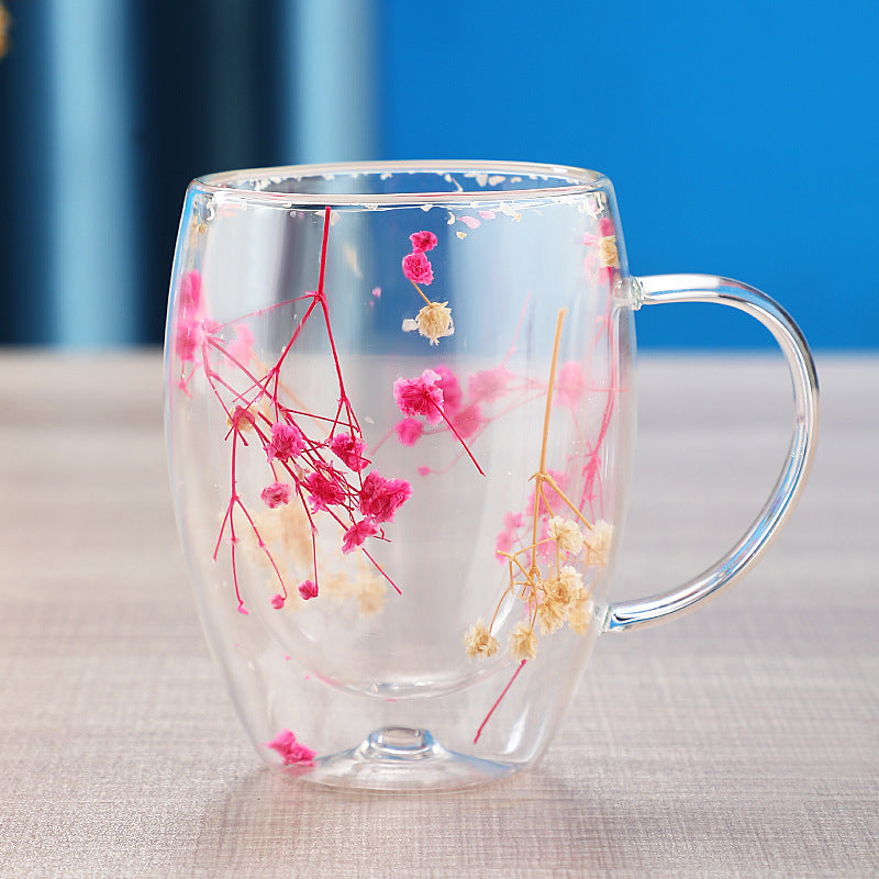Real Dried Moveable Flower Double Layer Glass Quicksand Cup
